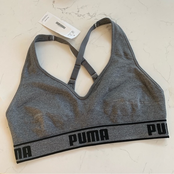 Women's PUMA Solstice Seamless Low Supports Sports Bra Sz Large Gray Black - Picture 7 of 9